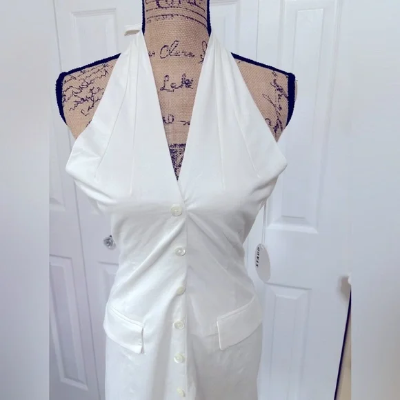 STAUD NWT Haven Cotton Off White Ivory Backless Halter Mini Dress Size 4 - Picture 7 of 10